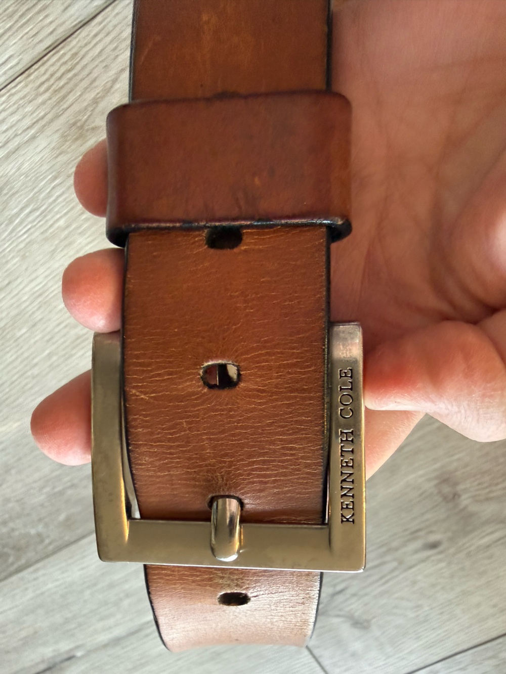 Kenneth Cole Tan Leather Belt with Silver-Tone Buckle
